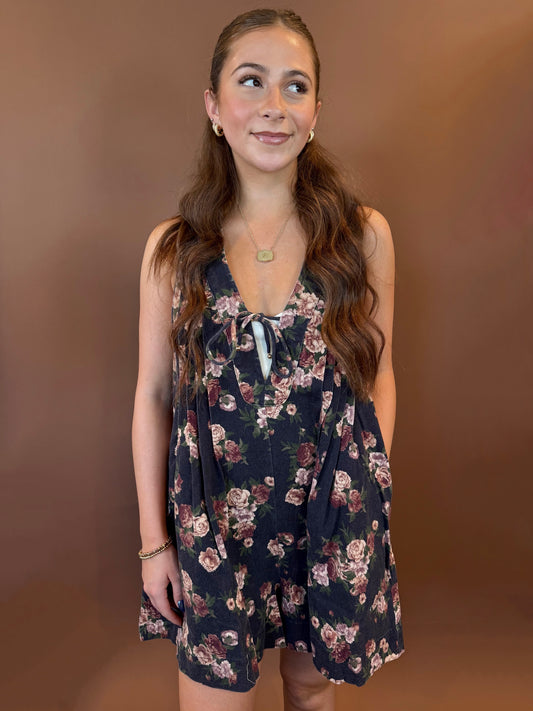 Meadow Multicolor Floral Sleeveless Romper in Navy