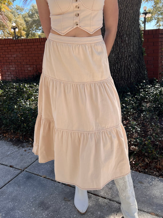 Soleil Cream Midi Skirt - styled with matching Soleil Vest