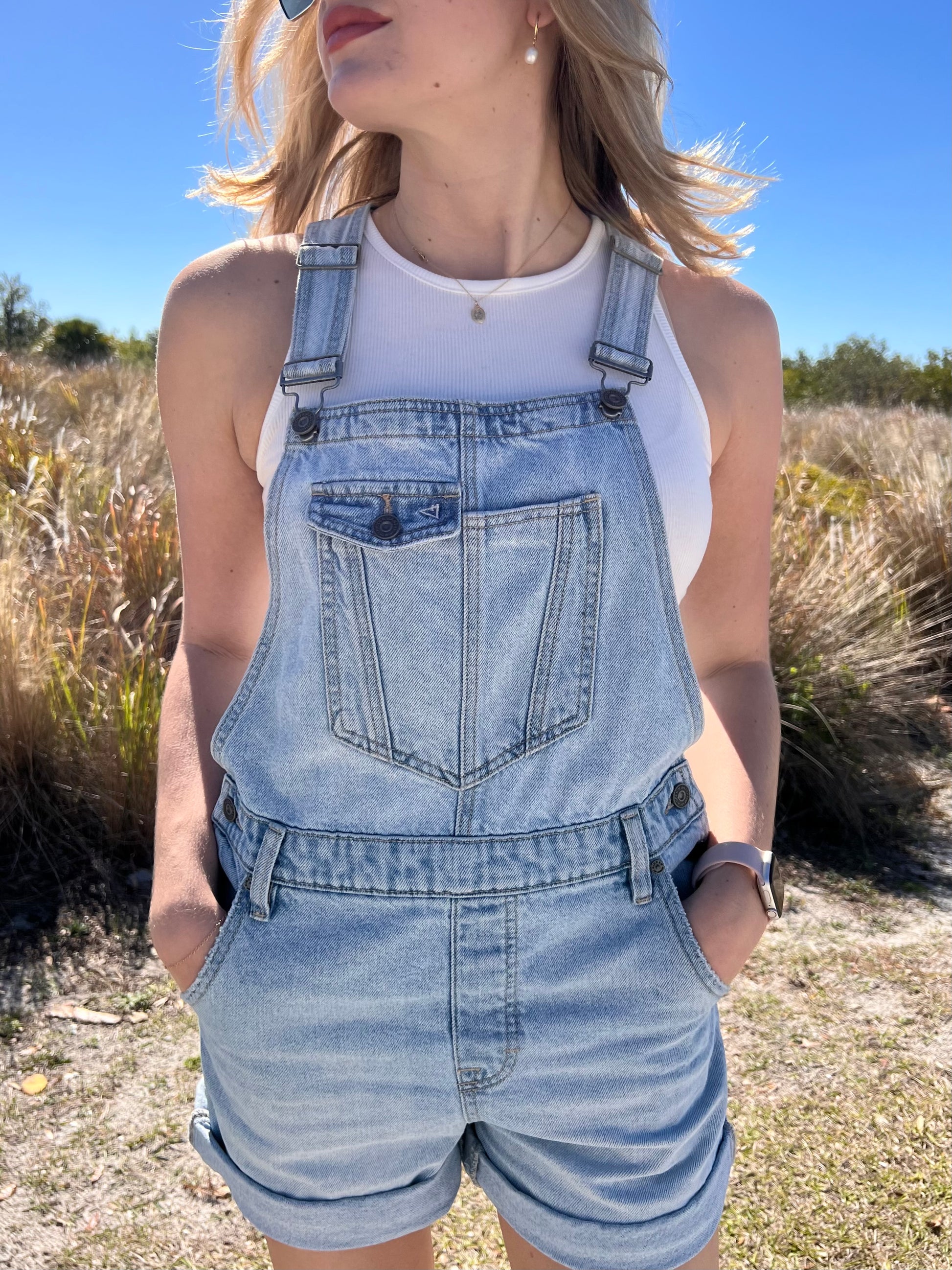 Wilder Denim Shortalls in Light WAsh
