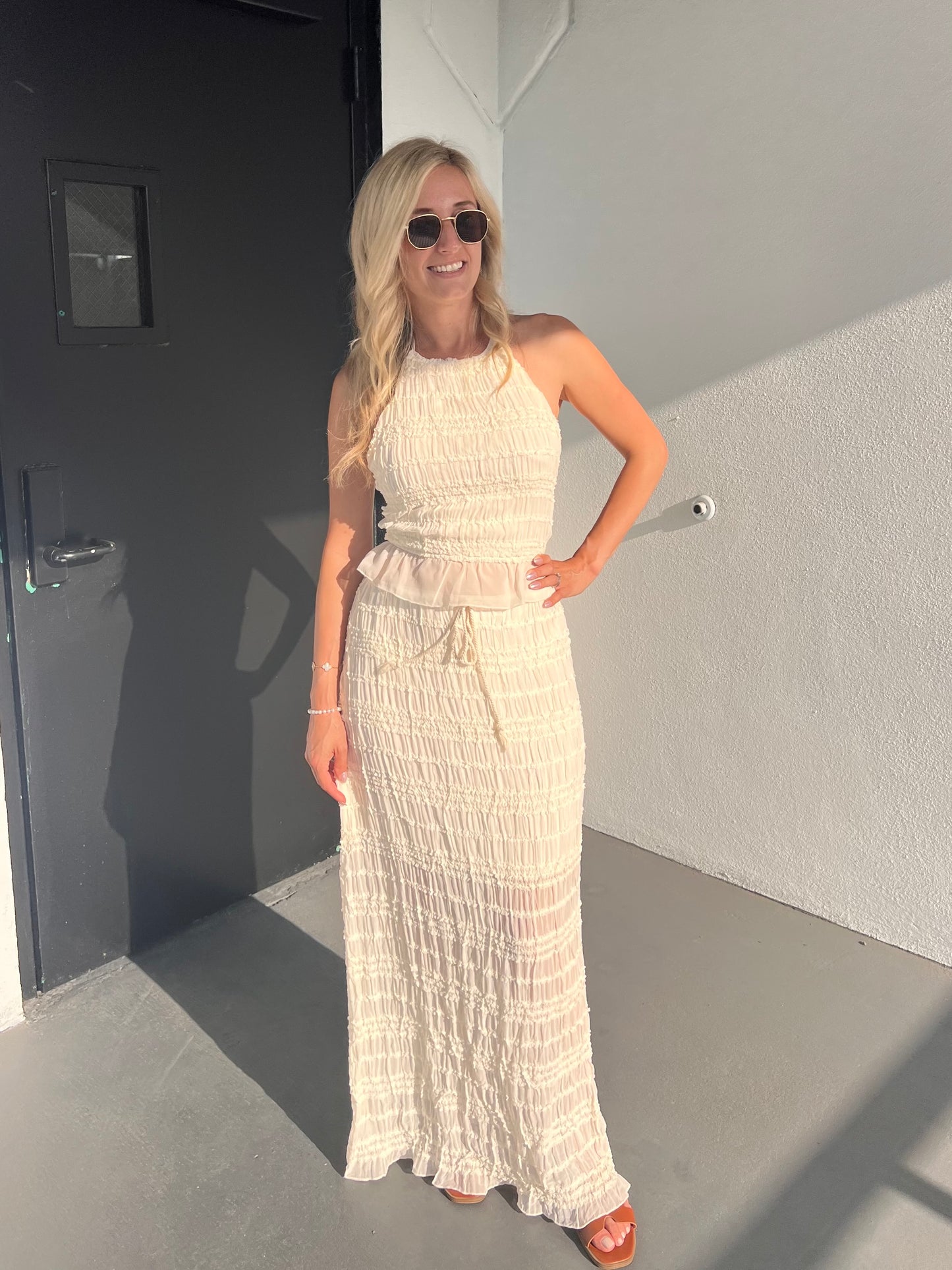 WILLOW OPEN BACK HALTER TOP IN CREAM