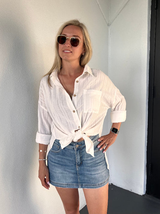 DANI BUTTON UP LONG SLEEVE BLOUSE IN WHITE