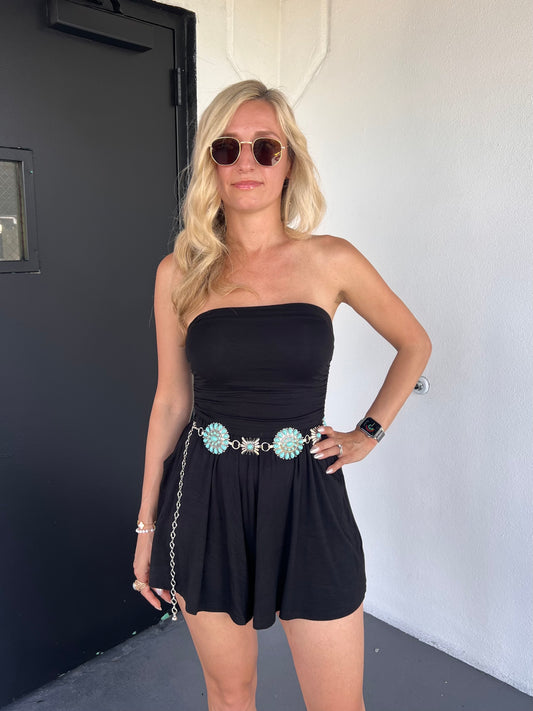 Cali Turquoise Stone Chain Belt in Silver