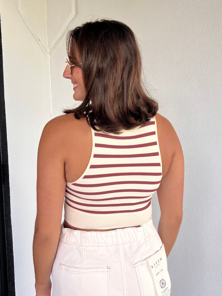 BEA CROPPED STRIPED TANK IN CREAM