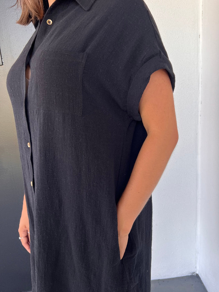 LUNA SHIRT DRESS IN BLACK