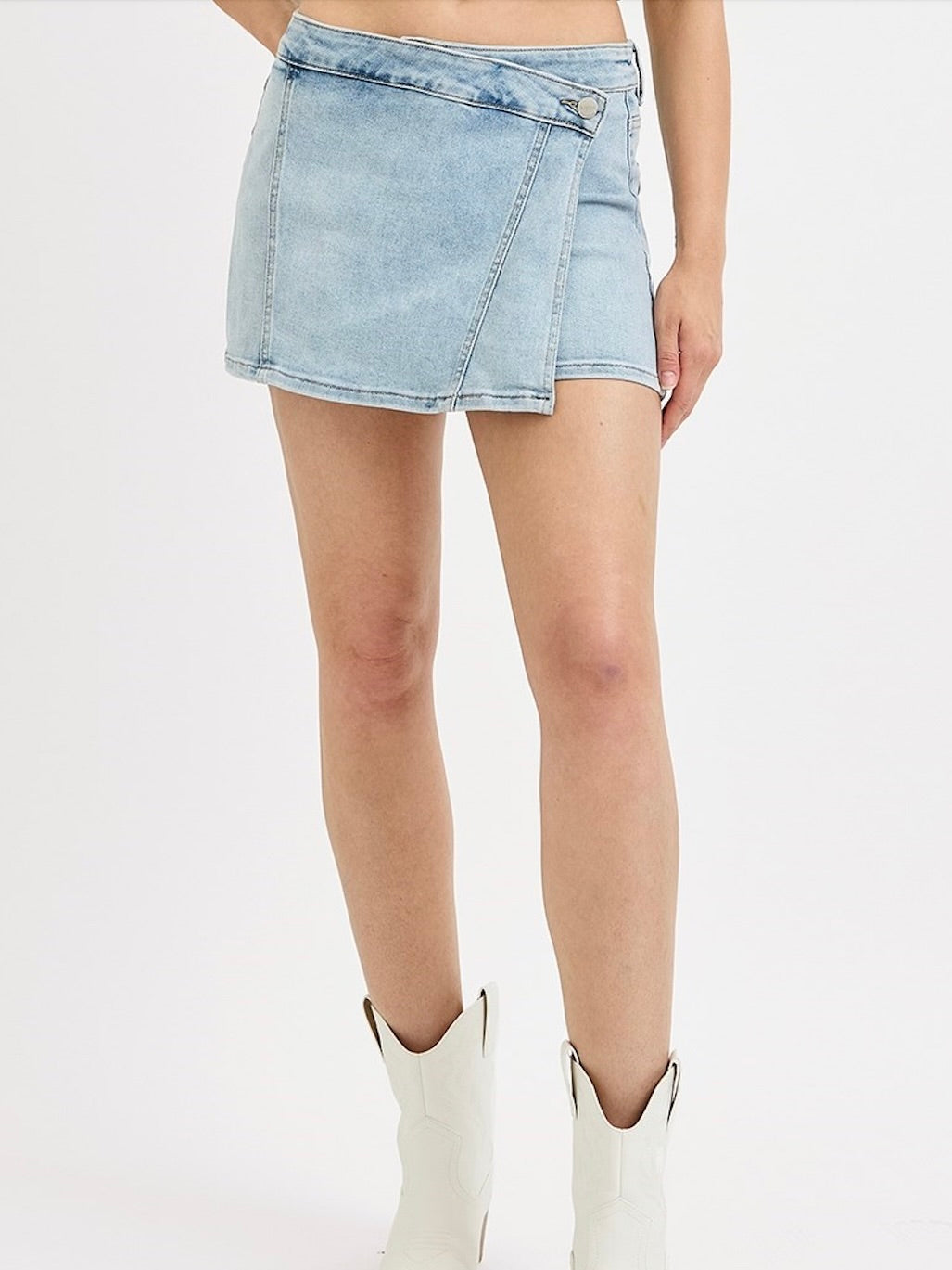 Kiera Wrap High Waist Skort in Light Denim