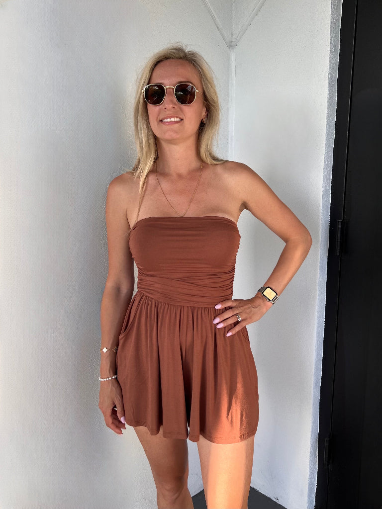 HALEY STRAPLESS ROMPER IN NUTSHELL