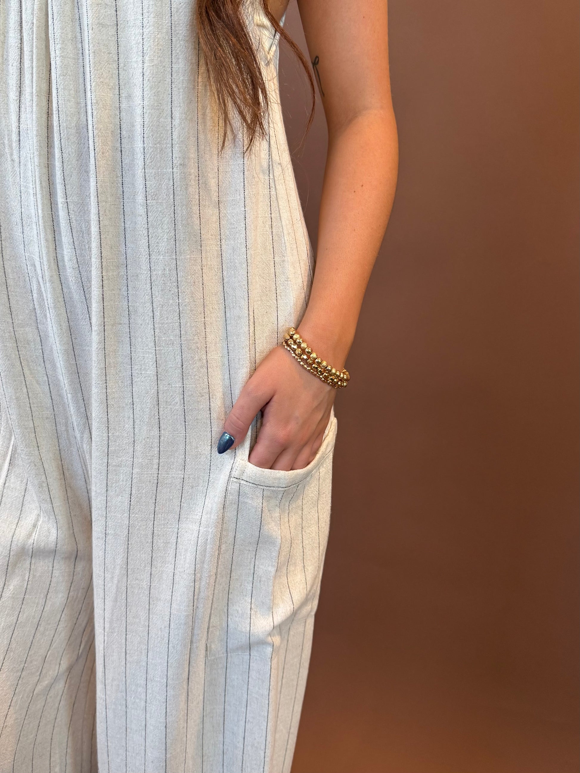 Dawson Striped Sleeveless Linen Jumpsuit in Natural