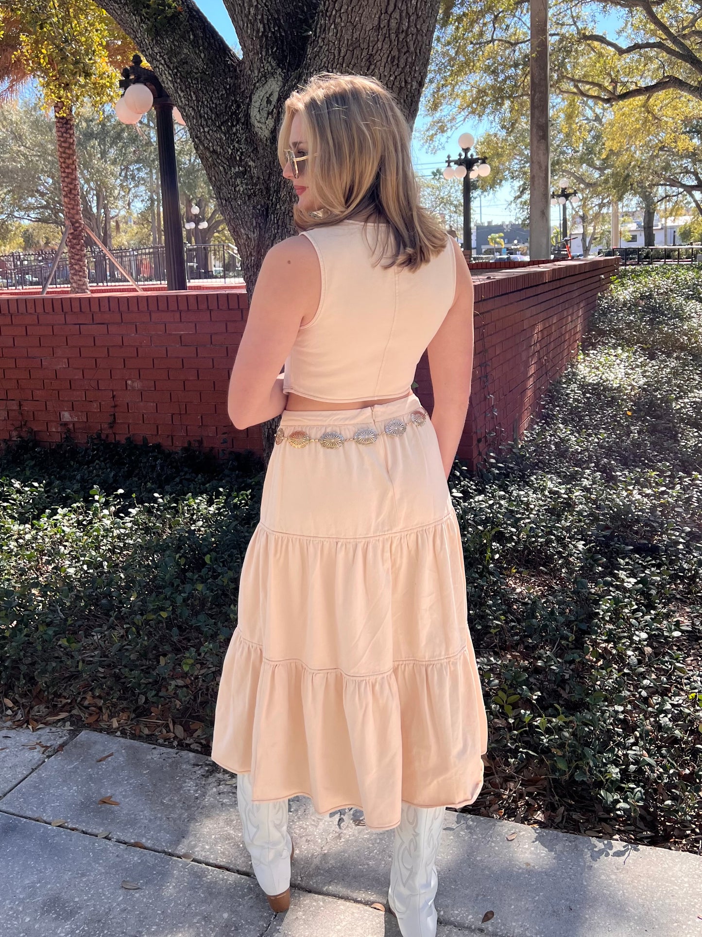 Soleil Cream Midi Skirt - styled with matching Soleil Vest