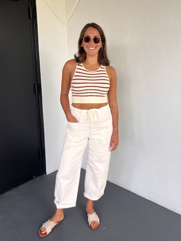 BEA CROPPED STRIPED TANK IN CREAM