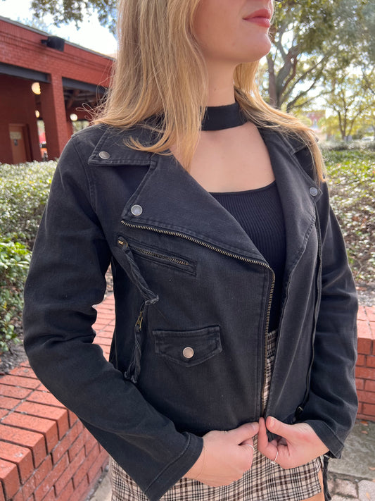 RAMONA MOTO JACKET IN BLACK DENIM