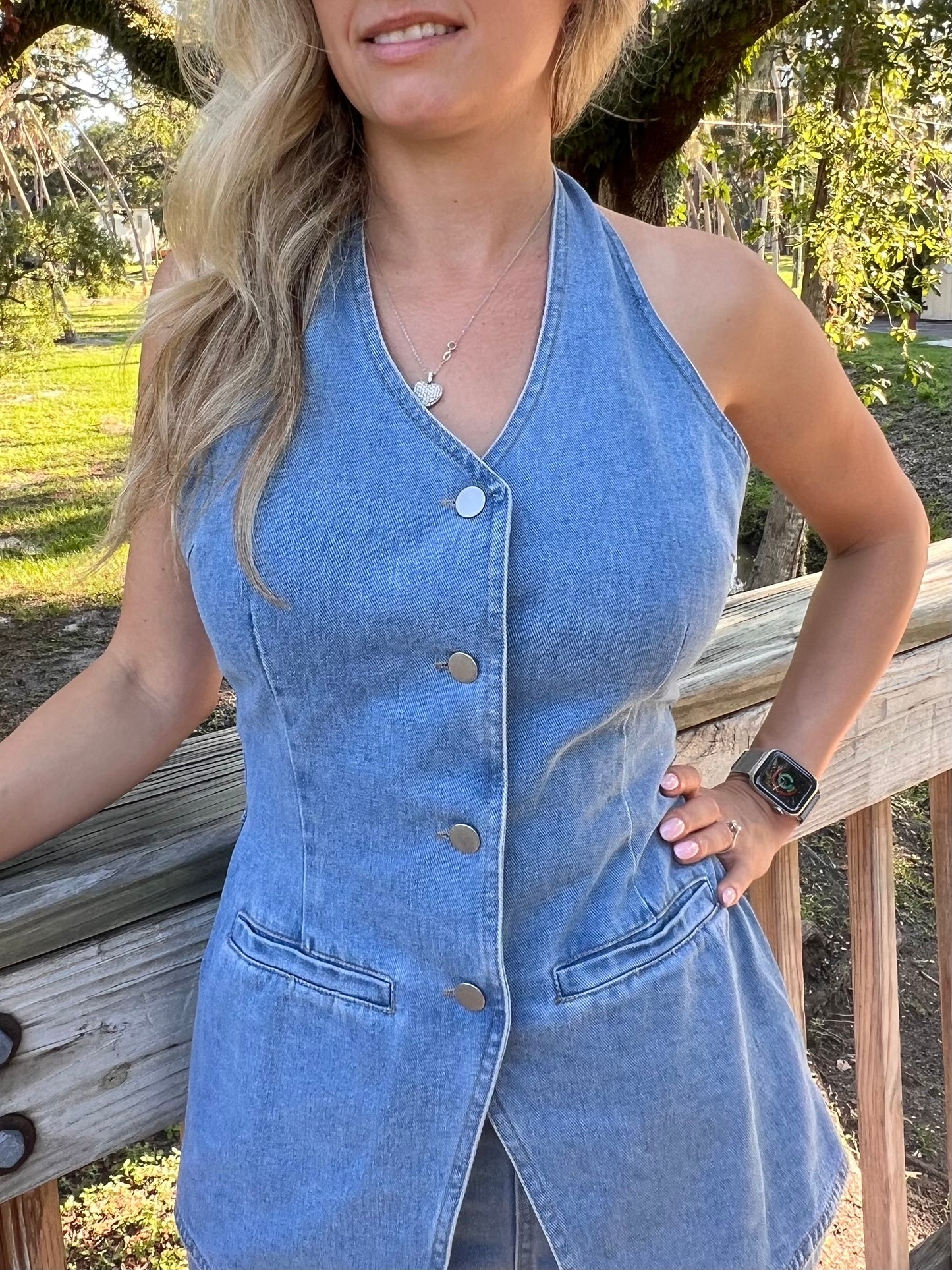 Aspen Vest Style Romper in Denim