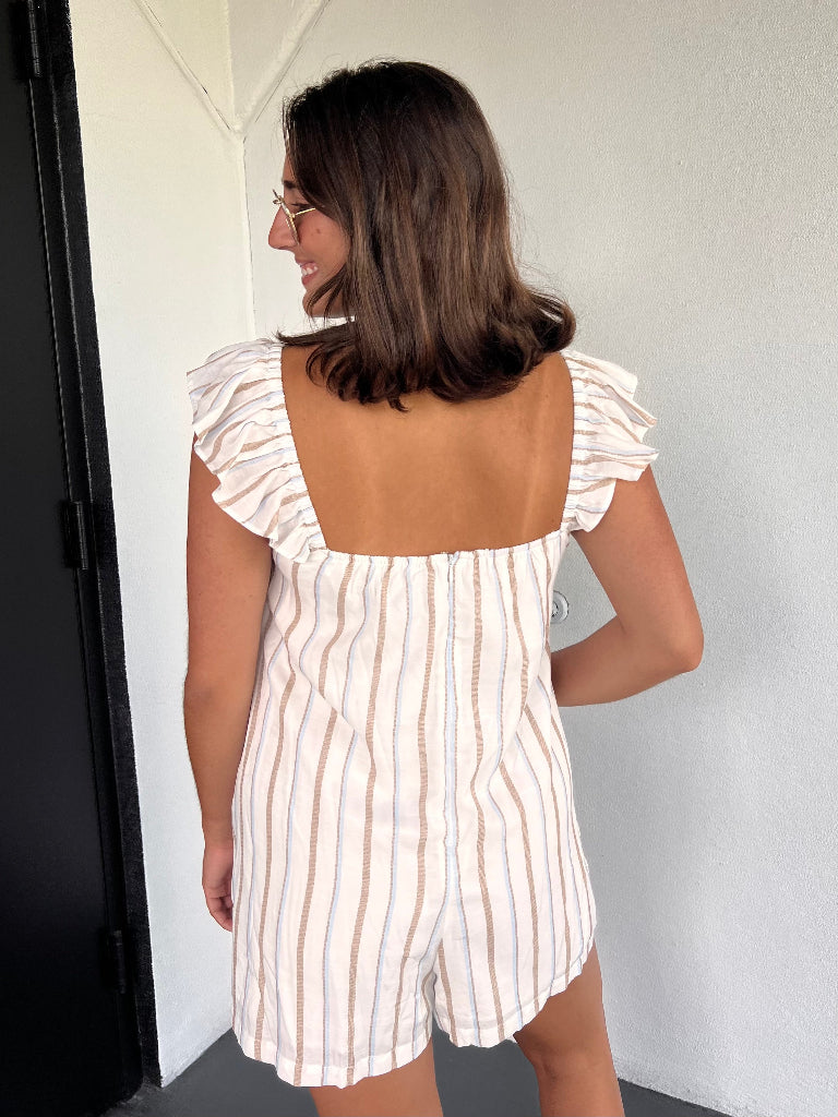 JONI STRIPED ROMPER IN TAUPE