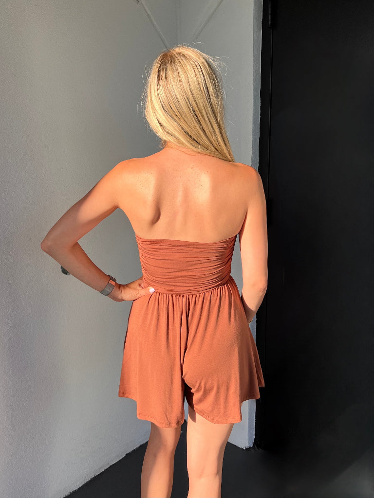 HALEY STRAPLESS ROMPER IN NUTSHELL