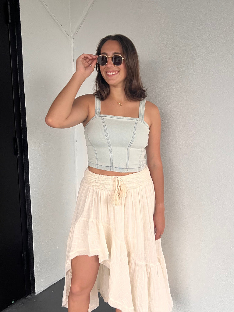 CHARLOTTE TOP IN DENIM