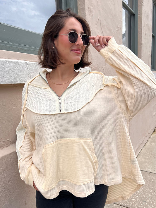 HAILEY HALF ZIP OVERSIZED SWEATSHIRT IN CREAM