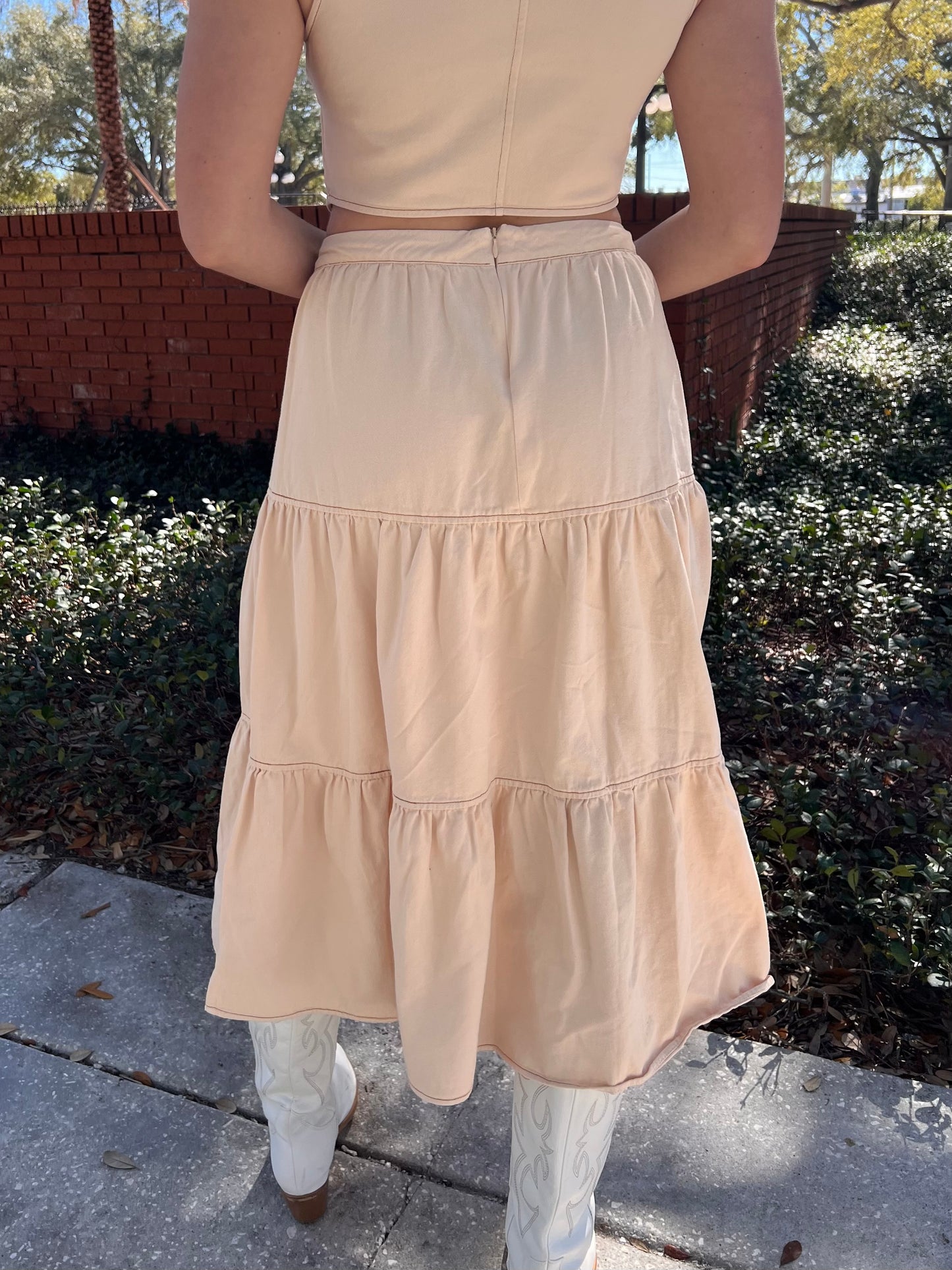 Soleil Cream Midi Skirt - styled with matching Soleil Vest