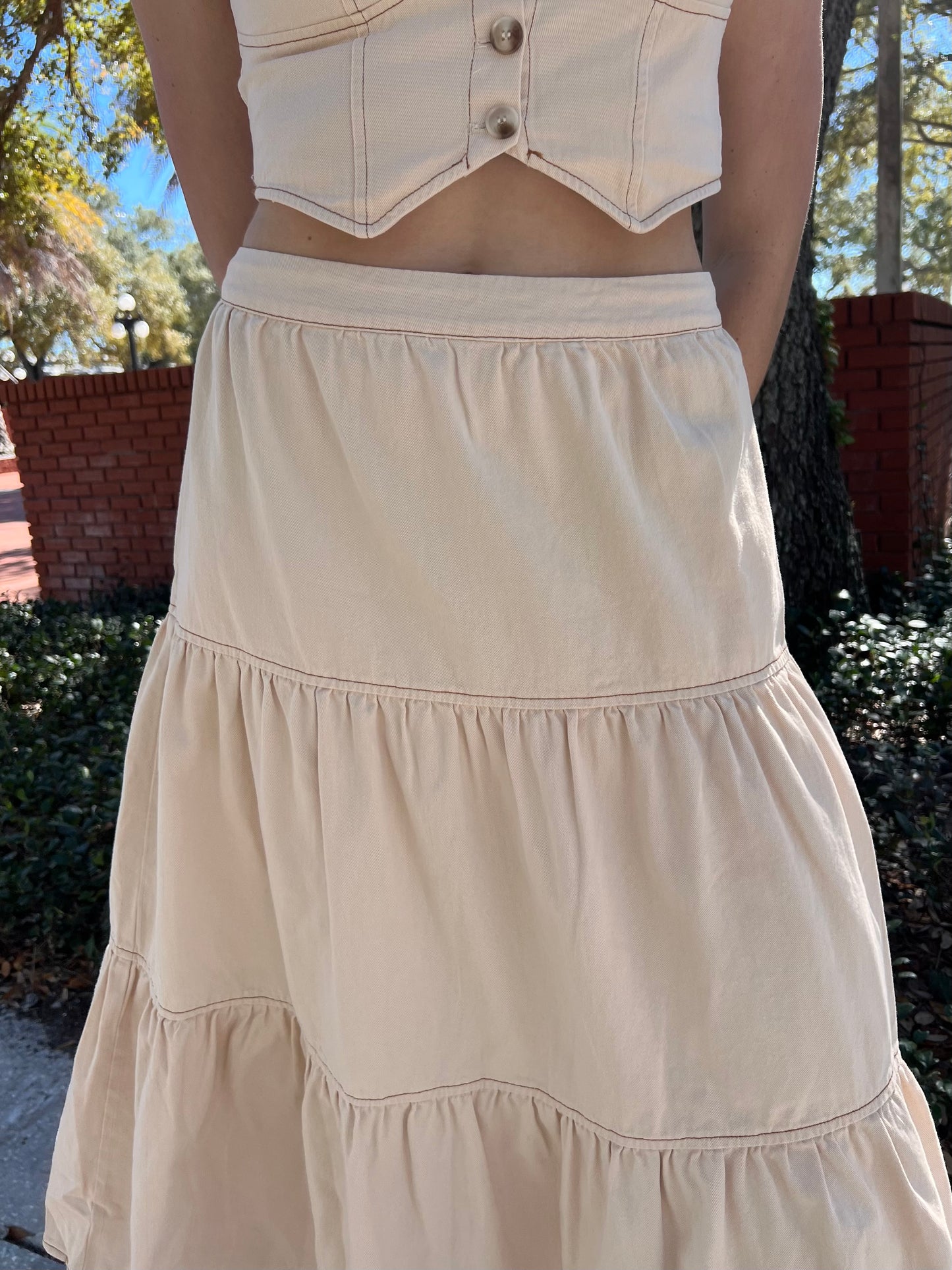 Soleil Cream Midi Skirt - styled with matching Soleil Vest