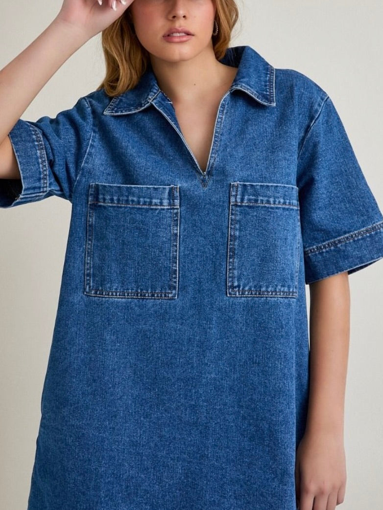 Julian Short Sleeve Shift Dress in Denim