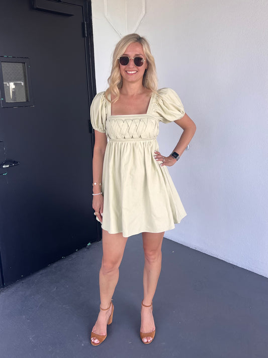 Phoebe Puff Sleeve Mini Dress in Sage Green