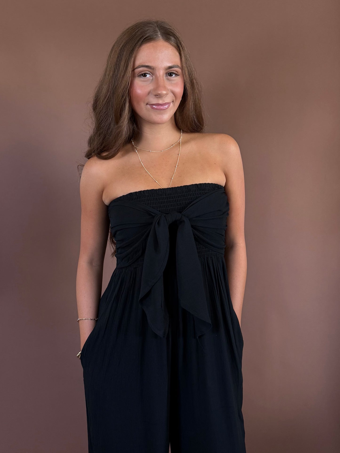 Emma Strapless Front Tie Jumpsuit in Black