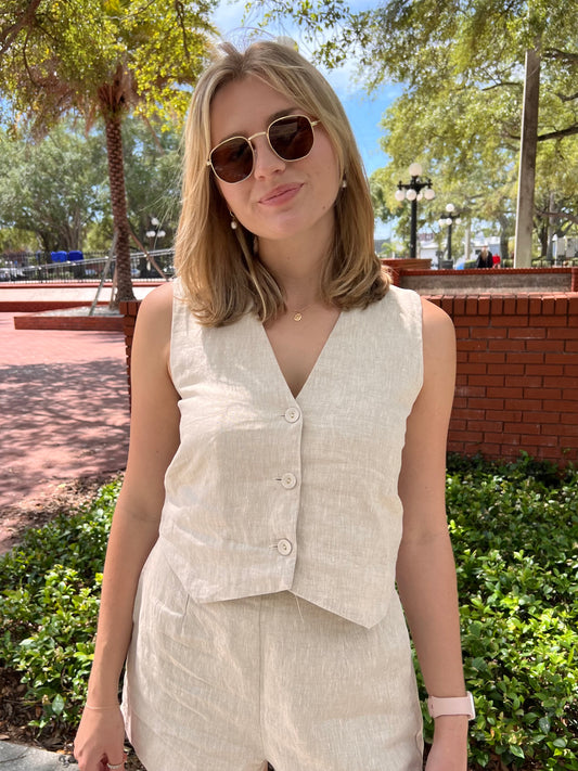 Wren Oatmeal Linen Vest
