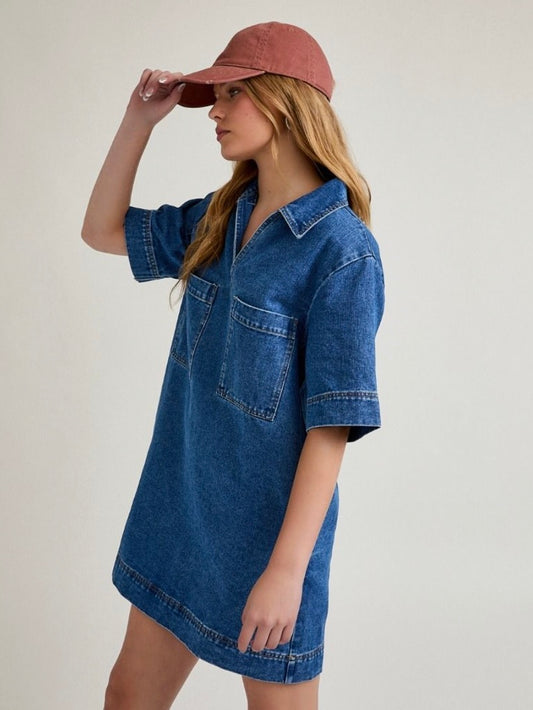 Julian Short Sleeve Shift Dress in Denim