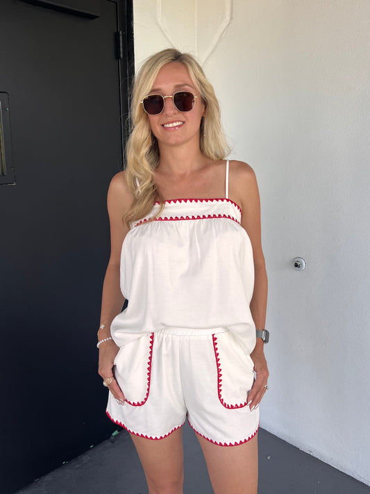 Tessa Scallop Detail Babydoll Tank in White & Red