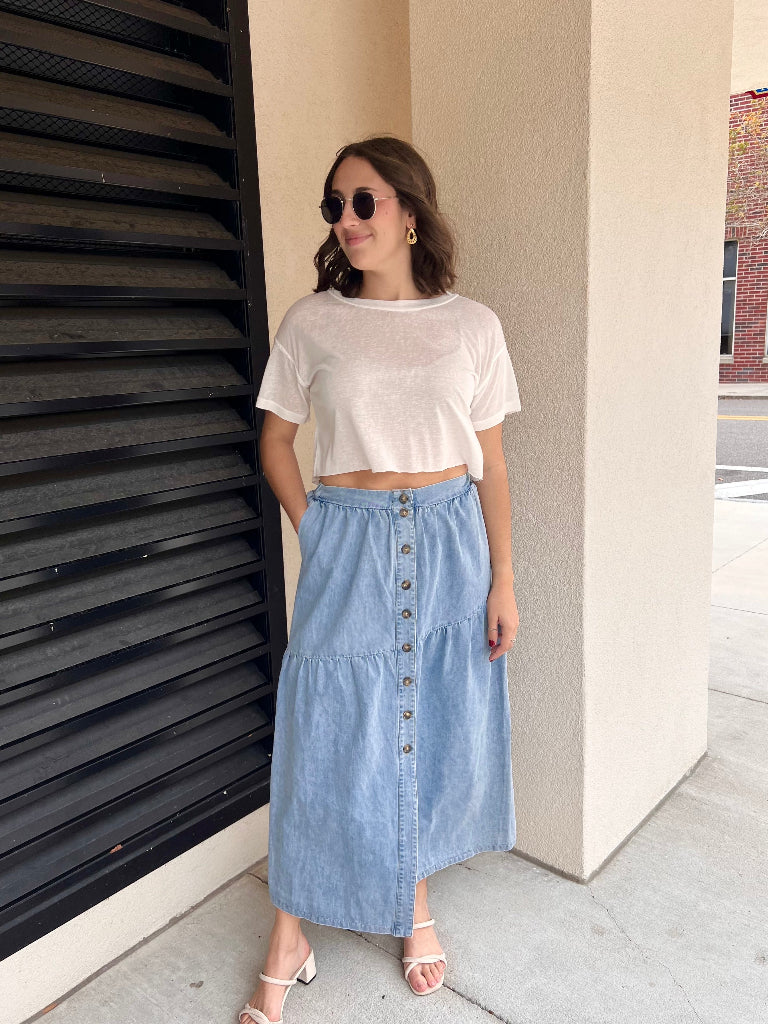 LOLA MAXI SKIRT IN DENIM