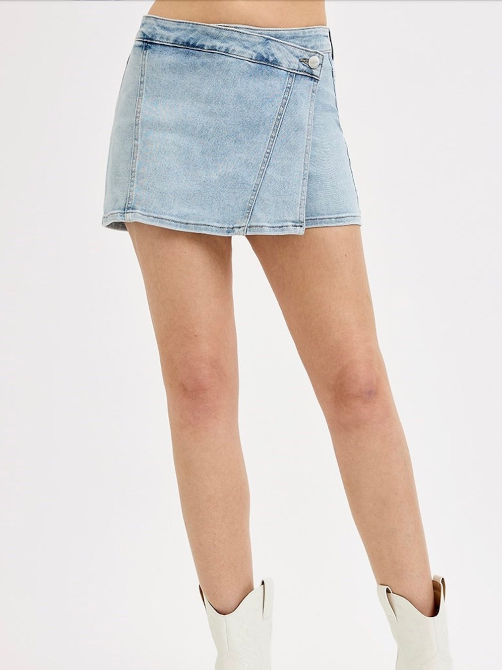Kiera Wrap High Waist Skort in Light Denim