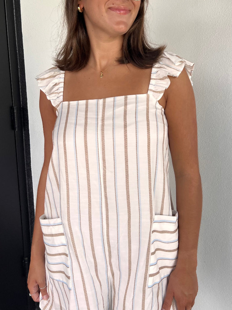 JONI STRIPED ROMPER IN TAUPE
