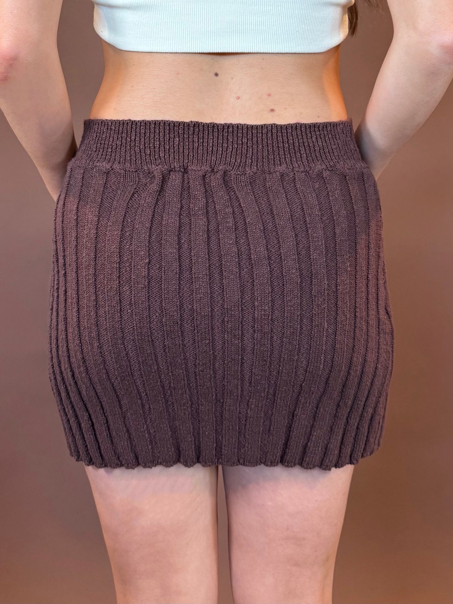Iris Sweater Mini Skirt in Chocolate Brown