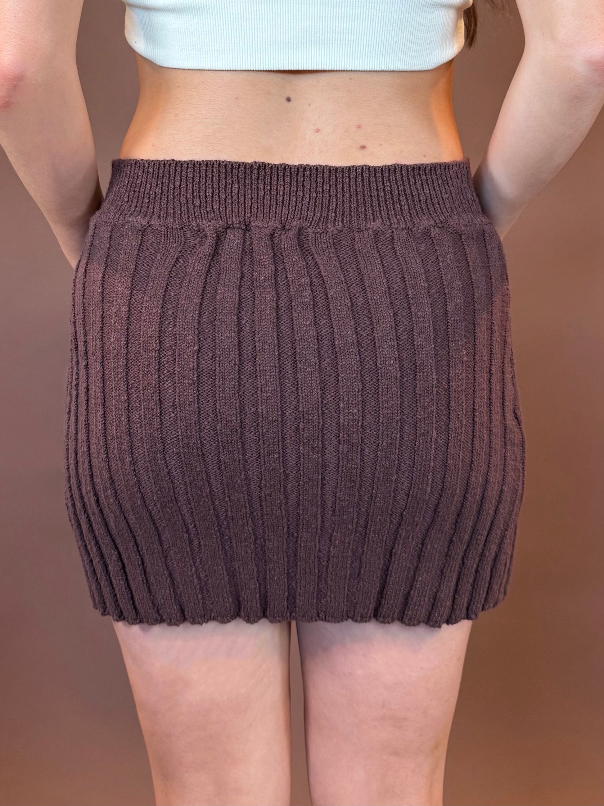 Iris Sweater Mini Skirt in Chocolate Brown