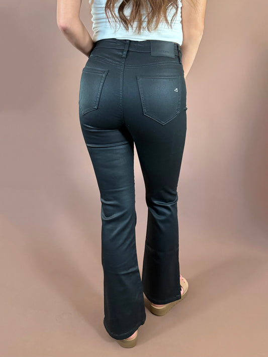 Halsey Bootcut Coated High Waist Jeans in Black