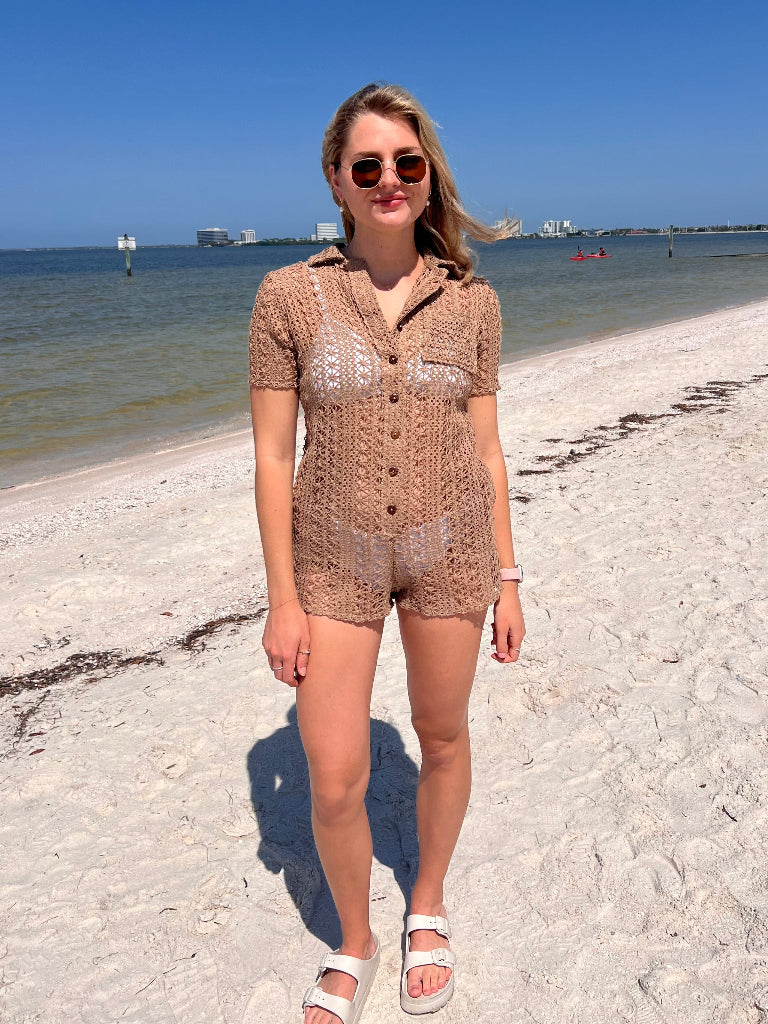 Oakley Brown Crochet Romper