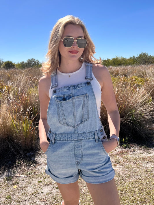 Wilder Denim Shortalls in Light WAsh