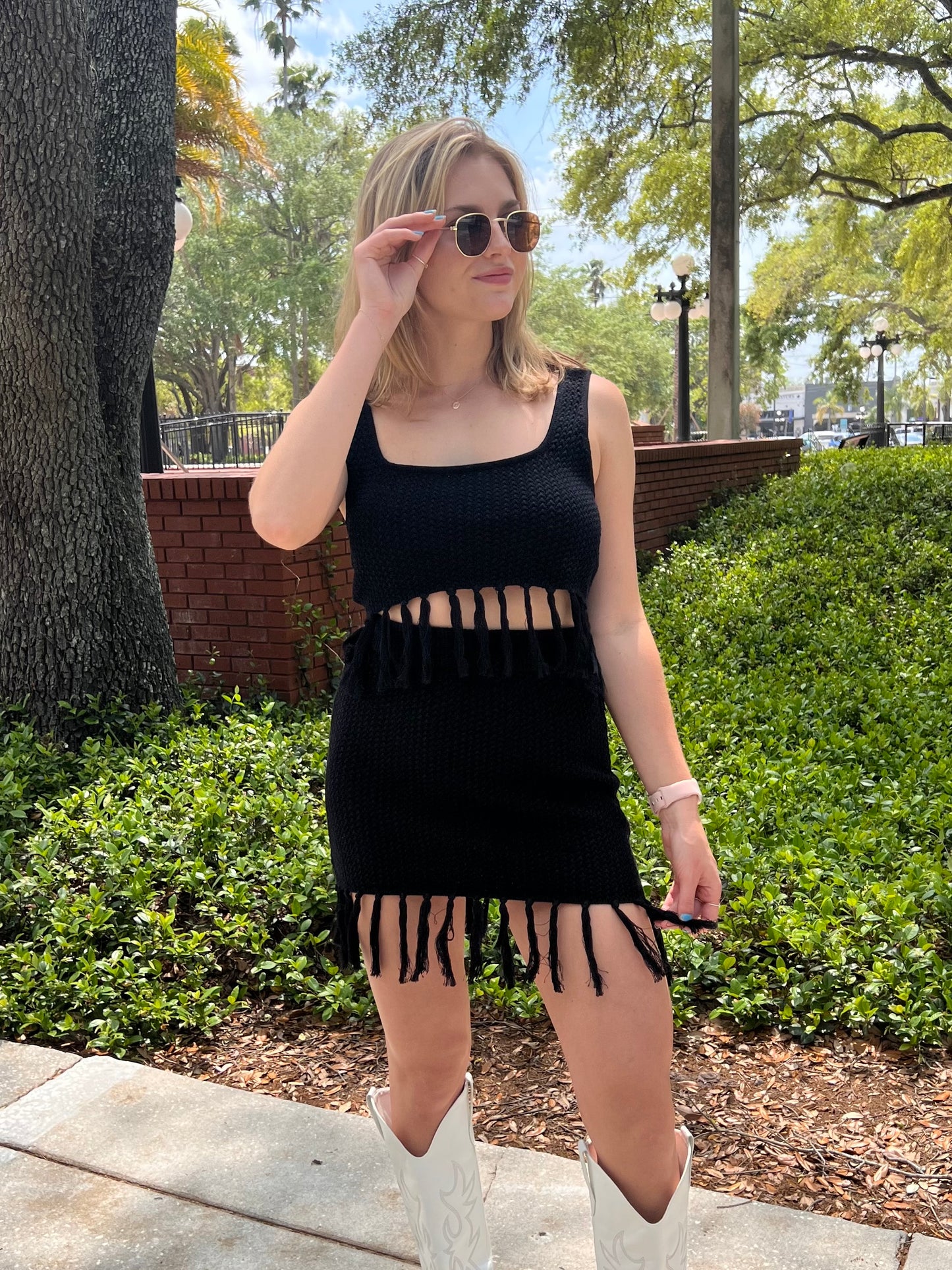 Paloma Black Knit Fringe Mini Skirt