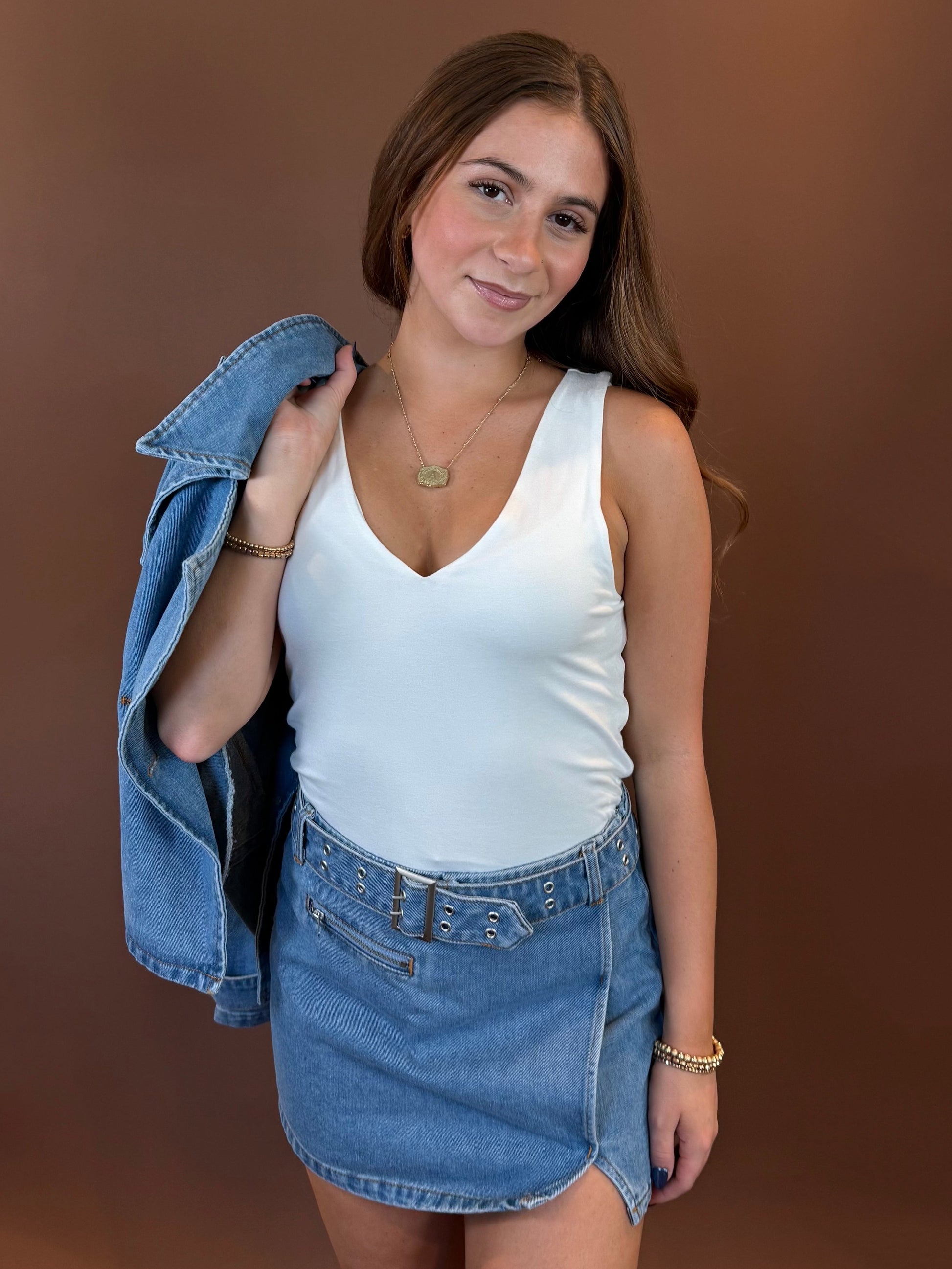 Aster Crop Trench Coat in Denim