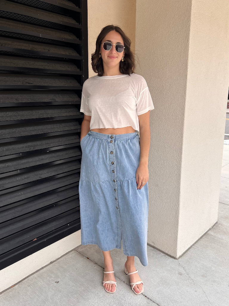 LOLA MAXI SKIRT IN DENIM