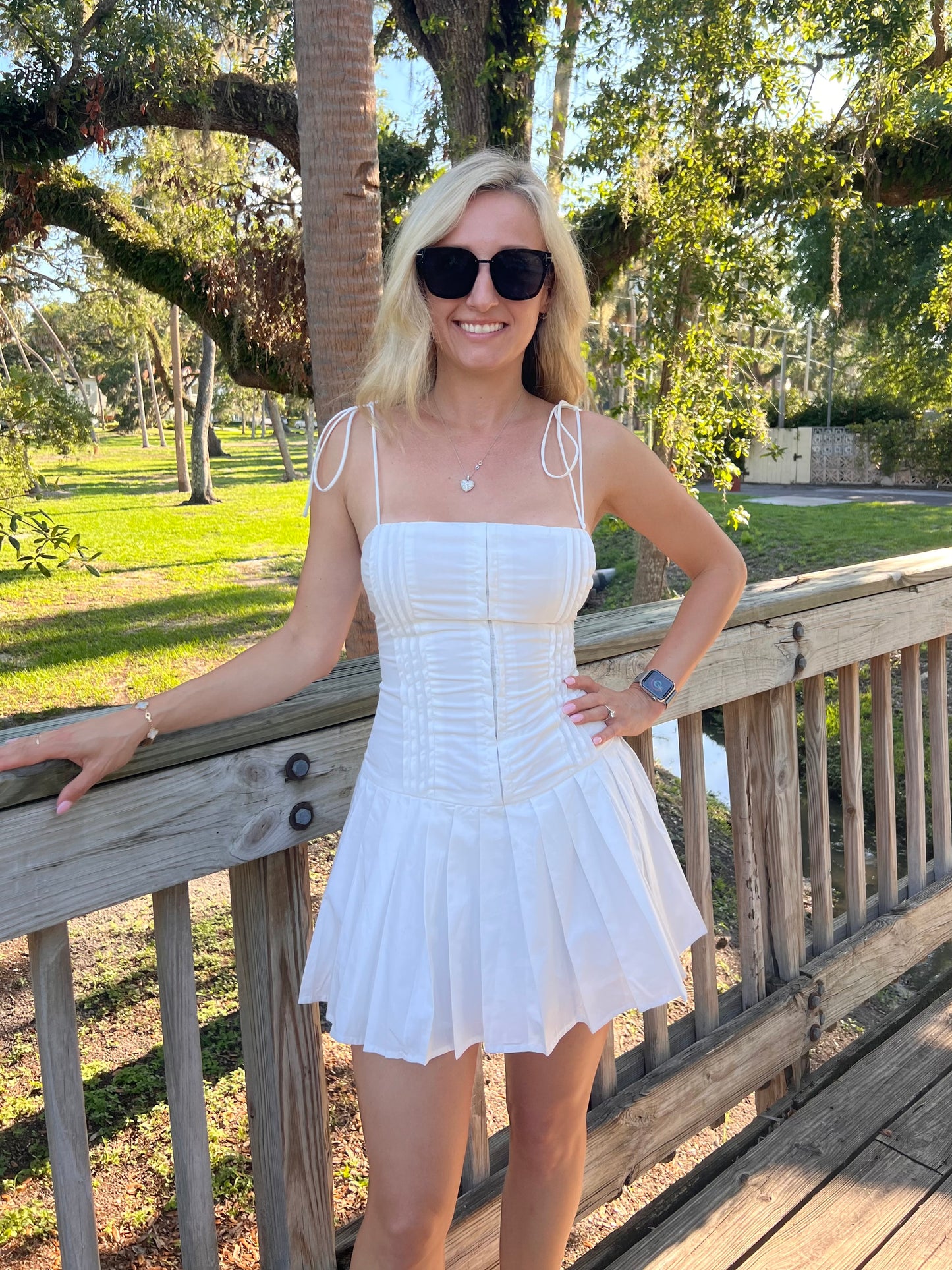 Laurel Pleated Mini Dress in White