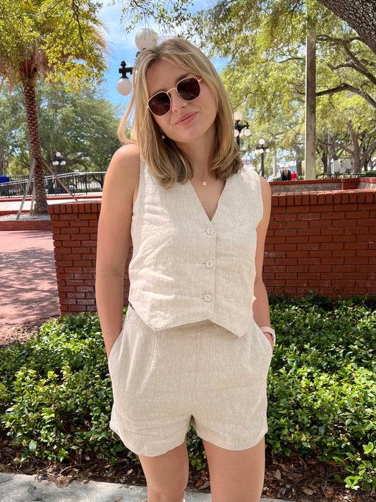 Wren Oatmeal Linen Shorts