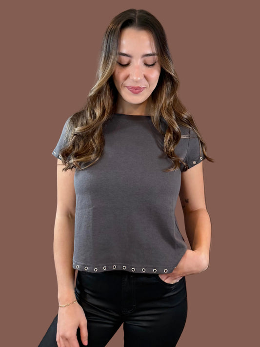 Oliver Eyelet Rivet T-Shirt in Charcoal