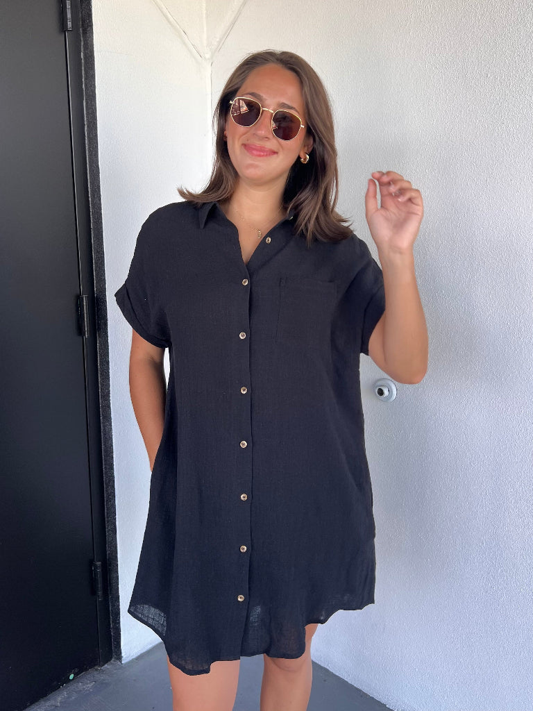 LUNA SHIRT DRESS IN BLACK