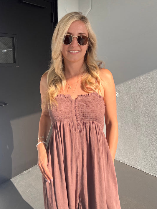 LIANA HAREM JUMPSUIT IN MOCHA BROWN