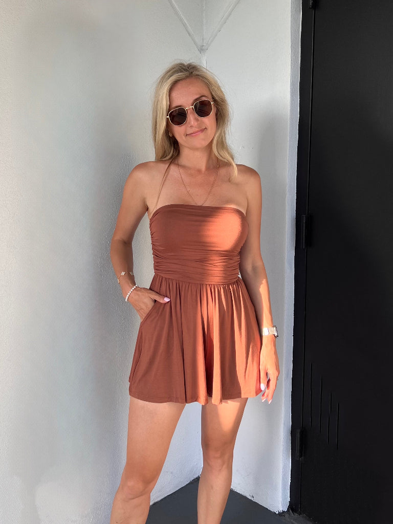 HALEY STRAPLESS ROMPER IN NUTSHELL