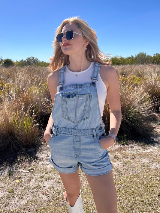 Wilder Denim Shortalls in Light WAsh