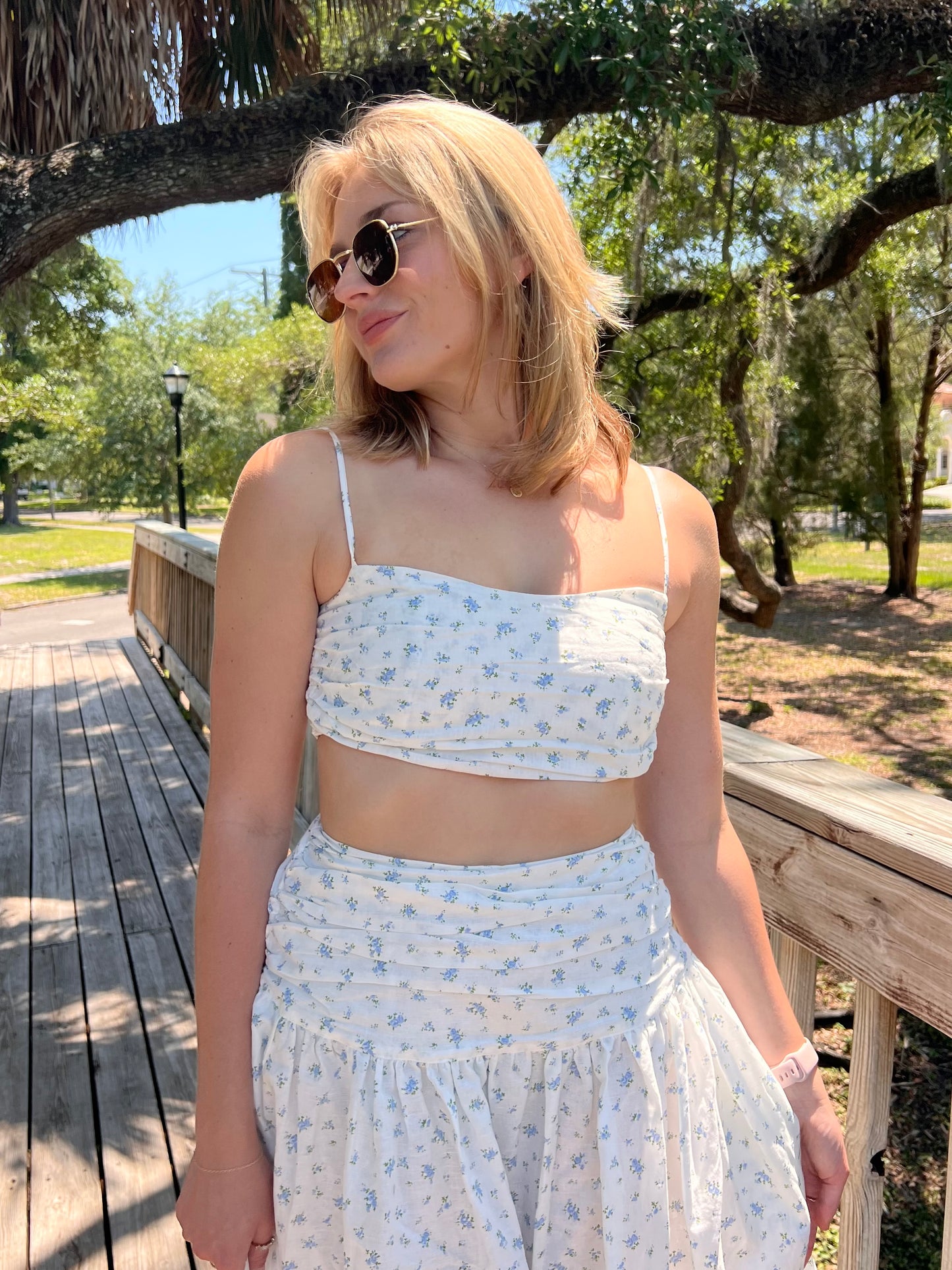 Harlow White & Blue Floral Cropped Tank