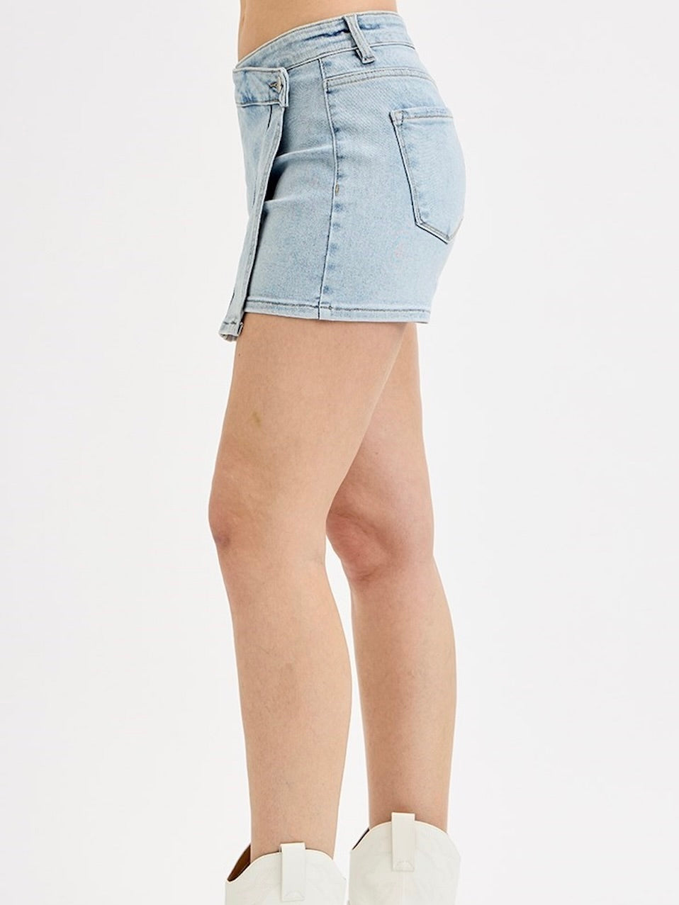 Kiera Wrap High Waist Skort in Light Denim