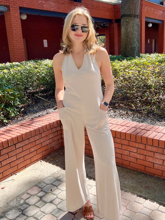 Frankie Halter Neck Jumpsuit in Cream