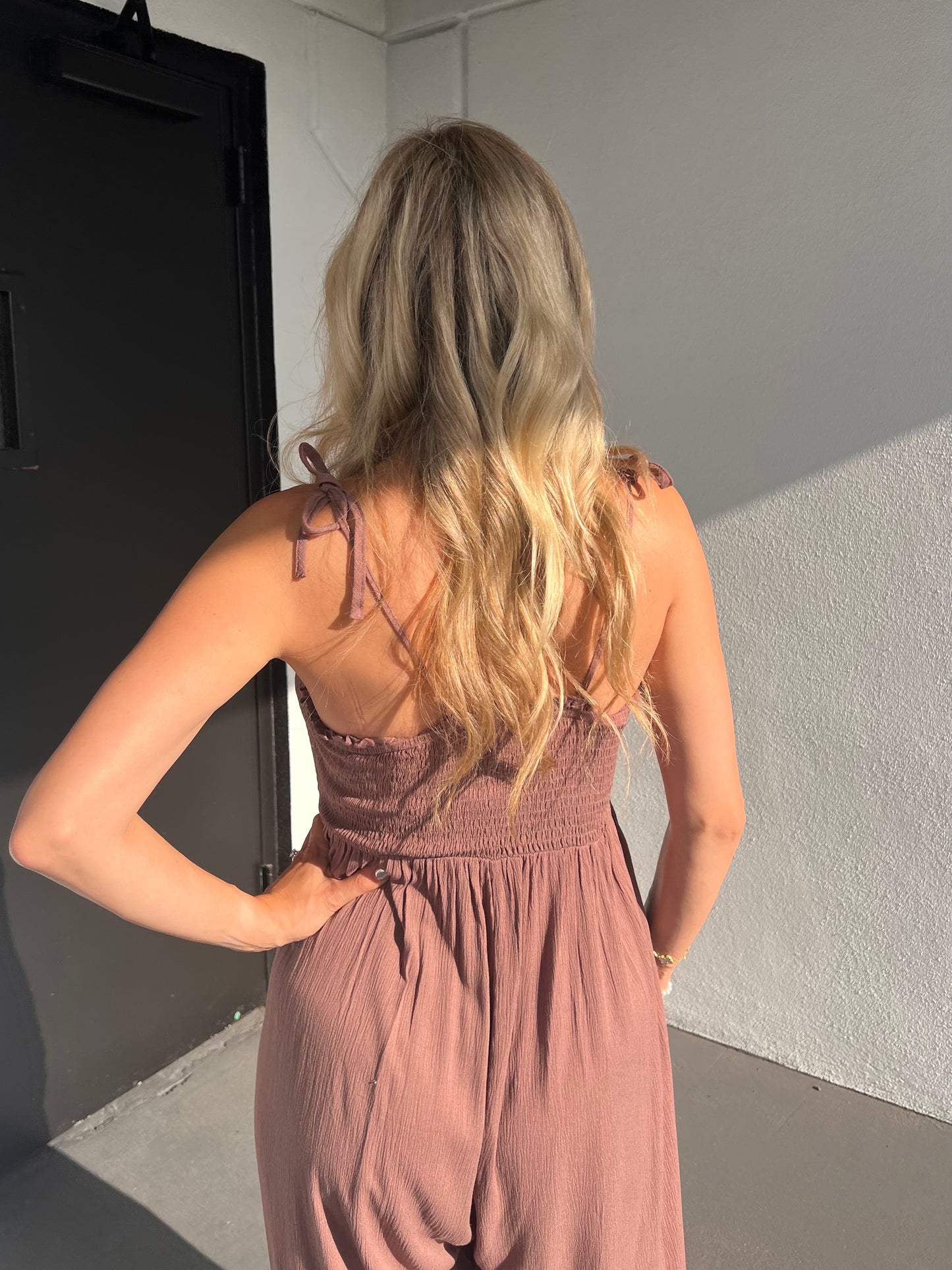 LIANA HAREM JUMPSUIT IN MOCHA BROWN