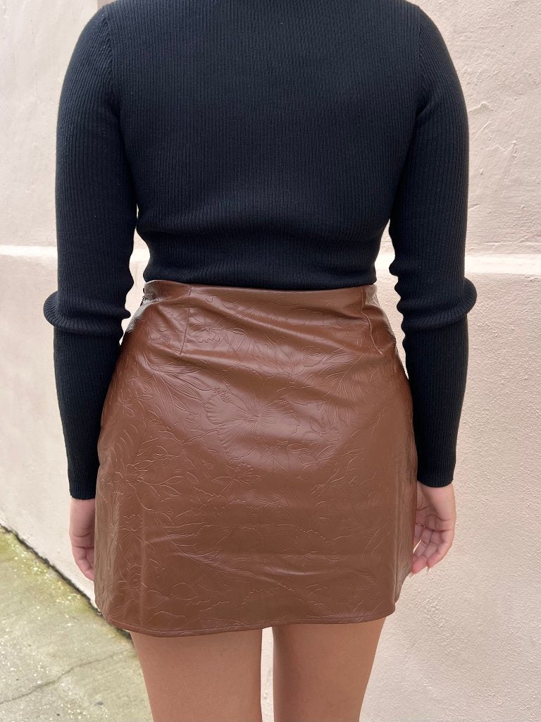PARKER FAUX LEATHER WRAP MINI SKORT IN BROWN